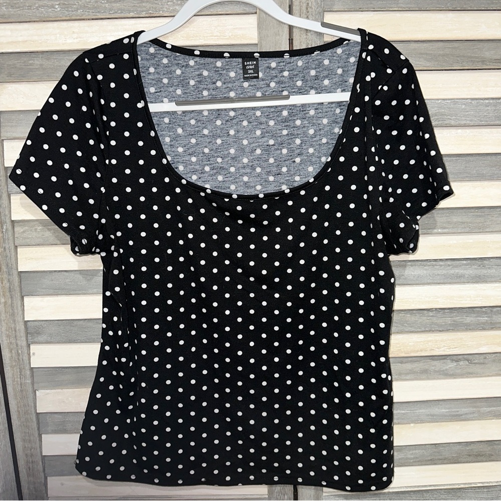 SHEIN Clasi Plus Scoop Neck Polka Dot Slim Tee 3XL
